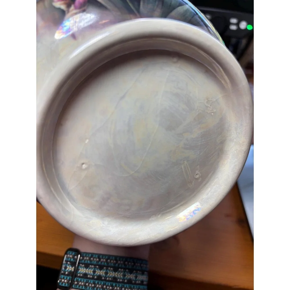Vintage Arnels Ceramic Pitcher, Iris Floral Painting, Signed Collectible